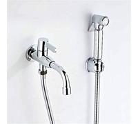 QTANZIQI Bidet Faucets Wall Brass Chrome Cold Water Toilet Corner Valve Handheld Hygienic Shower Head Anal Cleaning Ass BidetChrome Set 1