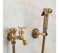 QTANZIQI Bidets Faucets Antique Brass Floral Pattern Single Cold Bathroom Wall Handheld Hygienic Spray Wash Toilet Faucets Muslim Toilet Antique Brass D