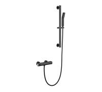 QTANZIQI Black WallMounteWaterfall Bath Faucet with Shower Mixer2Hole Tub Fixture Sleek Shower System for Contemporary Bathroom Decor
