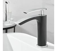 QTANZIQI Brass Bathroom Faucet with White & Gold Finish Deck Mounted Sink Tap for Cold and Hot Water Mixing