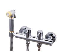 QTANZIQI Brass Toilet Hand Held Bidet Spray + Hot & Cold Water Valve Mixer with Holder Sprayer Shower Set Jet Douche Kit Muslim Toilet