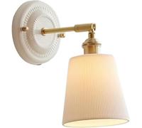 QTANZIQI Brass White Ribbed Glass Wall Sconce French Country Milk Glass Wall Light Nordic Ceramic Shade Indoor Gold Wall Mounted Lamp Bedroom Wall Lighting for Bedside Living Room Dining Room Hallway