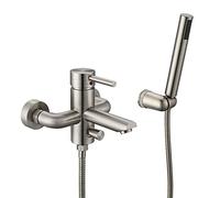 QTANZIQI Brushed Brass Classic Single Lever Bathroom Bathtub Faucet Set with Handheld Shower Head Abs Plastic Holder 1.5M Hose