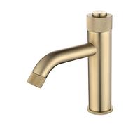 QTANZIQI Brushed Gold Brass Basin Faucet Single Hole Push Button Hot & Cold Sink Mixer Tap Deck Mounted Vanity Faucet for Bathroom Sink