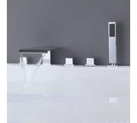 QTANZIQI Chrome Waterfall Bath Tap 5 Hole Hot and Cold Bath Shower Mixer Tap with Handheld Shower Set Brass