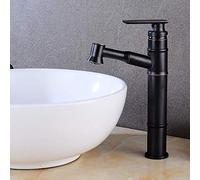 QTANZIQI Copper Retro Belt Pulls Out Spray Head,Bamboo Kitchen Faucet,High Profile Hot and Cold Mixer,Kitchen Sink Faucet(High My)