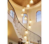 QTANZIQI Creative Spiral Staircase Chandelier Minimalist Hotel Villa Transparent Glass lampshape High Ceiling Pendant Light Living Room Long 10 Lights 40x200cm