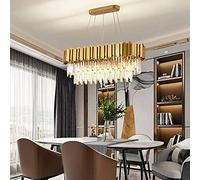 QTANZIQI Crystal Chandeliers Gold Oval Ceiling Lamp Clear Prismatic Crystals Shade Pendant Lights Height Adjustable Hanging Light for Dining Room Living Hotel Change The Better