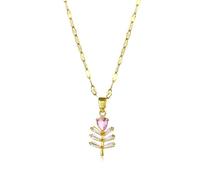 QTANZIQI Design Sense Green Crystal Cedar Pendant Versatile Short Necklace For Women Pink Steel Female Neck Chain