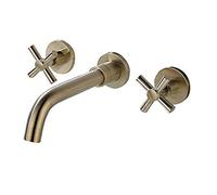 QTANZIQI Double Cross Handle Wall Mount Brass Faucet Widespread Bathroom Basin Sink Mixer Tap in Wall Triple Cold and Hot Mixing Long Billed Faucet (Color : Silver) Needed