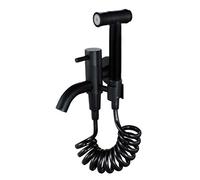 QTANZIQI Double Function Bathroom Toilet One Key Press Bidet Faucet Kit Stainless Steel Black Bidet Sprayer Set Mount On Wall ToiletSet E
