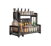 QTANZIQI Double Layer Spice Rack with Chopping Board, Pot Lid & Knife Guard - Carbon Steel Kitchen Storage Rack for Countertop (50cm) - Perfect for Home Cooks & Chefs