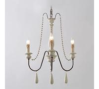 QTANZIQI E14 American Country Solid Wood Chandelier,Duplex Wooden Baroque Chandelier,Antique French Old White Iron Chandelier,Stairs Living Room Dining Room-Retro 3