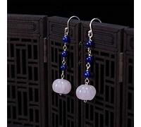 QTANZIQI Earrings for Girls, Eardrop Stud Earring for Women S925 Natural Pink Lapis Lazuli Crystal Gourd Beaded Earrings Handmade Earrings Style Designer Earrings