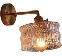 QTANZIQI Glass Wall Sconces Adjustable Arm Farmhouse Wall Light Fixture Clear Ribbed Glass Nordic Wall Mounted Lamp Vintage Gold Indoor Wall Sconce for Bedroom Living Room