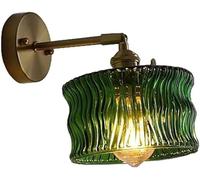 QTANZIQI Glass Wall Sconces Adjustable Arm Farmhouse Wall Light Fixture Clear Ribbed Glass Nordic Wall Mounted Lamp Vintage Gold Indoor Wall Sconce for Bedroom Living Room