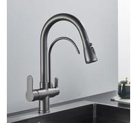 QTANZIQI Gold/Black/Chrome Kithcen Purified Faucet Pull Out Water Filter Tap 2/3 Way Cold Mixer Sink Crane Kitchen Drink,Gun Grey A (Gun A)