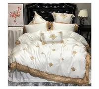 QTANZIQI Gold Embroidery Royal Lace Bedding Egypian Cotton Soft White Us Queen King Extra King Bed Sheet Duvet Cover Set Pillow,Flat Bed Sheet-King 4pcs