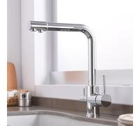 QTANZIQI Gold Kitchen Faucet 3-Way with 360° Swivel Spout Elegant Drinking Water Filter Double Lever Perfect for Home and Kitchen Use