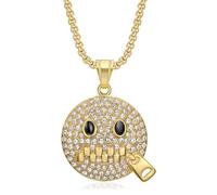 QTANZIQI Hip Hop Bling Iced Out Solid Stainles Steel Zipper Shut Up Face Round Pendants Necklaces for Men Rapper Jewelry