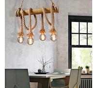 QTANZIQI Industrial Birdcage Pendant Light Lantern Style with Rope Cage Frame, Wood Decoration Vintage Chandelier Hanging Lamp for Dining Room, Decorative Lighting