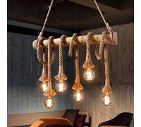 QTANZIQI Industrial Birdcage Pendant Light Lantern Style with Rope Cage Frame, Wood Decoration Vintage Chandelier Hanging Lamp for Dining Room, Decorative Lighting