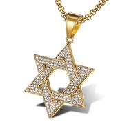 QTANZIQI Jewish Star of David Hexagram Pendants Necklaces Color Stainless Steel Bling Iced Out Hip Hop Rapper Jewelry for Men