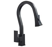 QTANZIQI Kitchen Bath Taps Faucet with Flexible Pull Down Sprayer Brass Cold and Hot Square Mixer Swivel Single Handle Extendable Sink Faucet, Double Mode Water,Matte Black