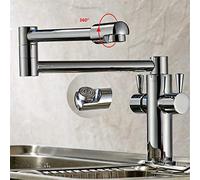 QTANZIQI Kitchen Faucet Bottom Pan Universal Foldable Rotary Faucet Black Dishwasher Cold Water Mixer Double Handles,Bright