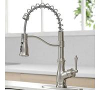 QTANZIQI Kitchen Faucet,Brushed Faucet, Faucets for Sink, Single Handle Mixer Tap, Pull Out Spring Spout, Hot and Cold Water Black, China (Brushed China)
