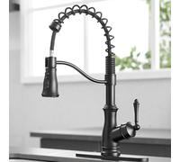 QTANZIQI Kitchen Faucet,Brushed Faucet, Faucets for Sink, Single Handle Mixer Tap, Pull Out Spring Spout, Hot and Cold Water Black, China (Black China)