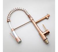 QTANZIQI Kitchen Faucet Pull Down Sprayer Single Handle Brass Mixer Tap Hot & Cold Water 1 Hole Rose Gold Sink Faucet with Dual Spout for Kitchens