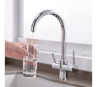 QTANZIQI Kitchen FaucetDual Handle Drinking Water Tap Brass ConstructionFilter Compatible Stylish Sink Mixer for Home Kitchen Upgrade,Chrome,A