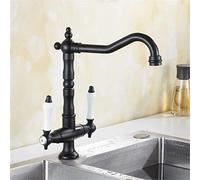 QTANZIQI Kitchen Faucets 360 Degree Swivel Gold/Black Brass Bathroom Mixer Cold and Hot Kitchen Tap Single Hole Water Tap with Aerator Kitchen Faucet Dual Handle, (Color : Nero)