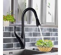 QTANZIQI Kitchen Taps Nicel Brushed Pull Out Kitchen Faucet Deck Mounted A Hole Cold Hot Water Mixer Faucet for Kitchen Deck Mounted Chrome Black Faucet