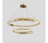 QTANZIQI LED light luxury style circle crystal chandelier, high end designer comes with tri-colour source, for living room bedroom dining chandelier,Gold,60+80cm