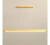 QTANZIQI LED Linear Pendant Light White Acrylic Shade Long Wooden Suspension Lamp Rectangular Ash Chandelier Ideal for Dining Room Kitchen Living Decor