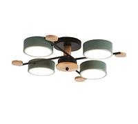 QTANZIQI LED Sputnik Chandelier Semi Flush 4-lights Round Ceiling Light Fixture With White Acrylic Shade Wooden Lamp For Living Room Bedroom-Green neutral light 4 heads