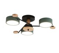 QTANZIQI LED Sputnik Chandelier Semi Flush 4-Lights Round Ceiling Light Fixture with White Acrylic Shade Wooden Lamp for Living Room Bedroom-Green Neutral 3 Heads