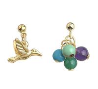QTANZIQI Lllunimon Flat Back Earrings, 14K Gold Plated Natural Stone and Bird Shaped Ear Studs, Daily Wear, Gift for Mom/Girlfriend/Sisters