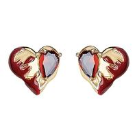 QTANZIQI Lllunimon Heart Earrings, Burgundy Cubic Zirconia Ear Studs for Women, Romantic Elegant Daily Jewelry, Gift for Mom/Girlfriend/Sisters, Festival Wear