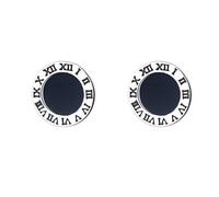 QTANZIQI Lllunimon Men Stud Earrings,925 Sterling Silver,Black Enamel with Roman Numerals,Hypoallergenic,Stylish Hip Hop Street-Wear Look for Boys Men Women