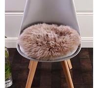 QTANZIQI Luxurious Round Sheepskin Seat Cushion, Super Soft Chair Pad Non-Slip Natural Wool Desk Stool Pillow - Brown, 40cm Diameter - Quality Cozy Round Seat Cushion for Comfort and Styl