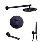 QTANZIQI Luxury 10" WallMounted Black Brass Thermostatic Shower System with 812" Rainfall Shower Head HandhelShower and Faucet for Ultimate Spa Experience