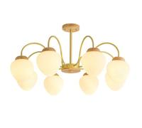 QTANZIQI Milk Glass Chandelier Bedroom Gold Flush Mount Ceiling Light With Strawberry Shade French Vintage Fixture For Living Room Mid Century White Branch Pendant Lamp