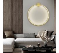 QTANZIQI Minimalist Circular Bedside Wall Sconce Dimmable 3000K/4500K/6500K Large Circle Wall Light for Living Room Gold Finish 80cm Decorative Lamps