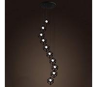 QTANZIQI Multi Balls Lights Staircase Creativity Long Chandelier Large Pendant Minimalist Ceiling Light For Living Room Duplex House spiral Black Color Retro Industrial Style