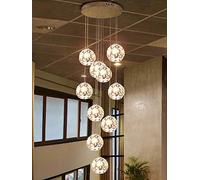 QTANZIQI Multi Lights Duplex Hollow Living Room Loft Chandelier Multi-balls Minimalist Staircase Long Creative Hotel Villa Stairwell High Ceiling Pendant Light Metal Crystal Lampshad
