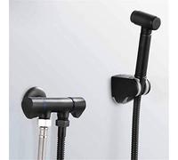 QTANZIQI Muslim Bidet Faucets Wall Brass Black Cold Water Toilet Corner Valve Handheld Hygienic Shower Head Anal Cleaning Ass Bidet Black
