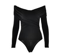 QTANZIQI Off Shoulder Slash Neck Bodysuits Women Overlap Solid Long Sleeve Basic T-Shirt Pleated Cross Bodycon Fashion